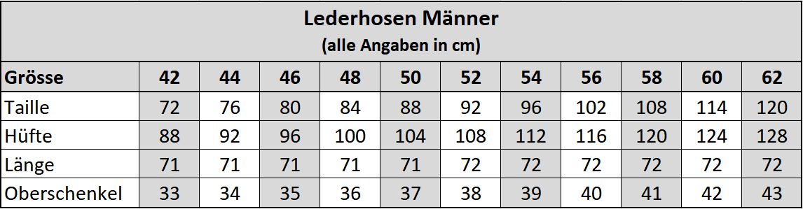 Lederhose Grösse 52
