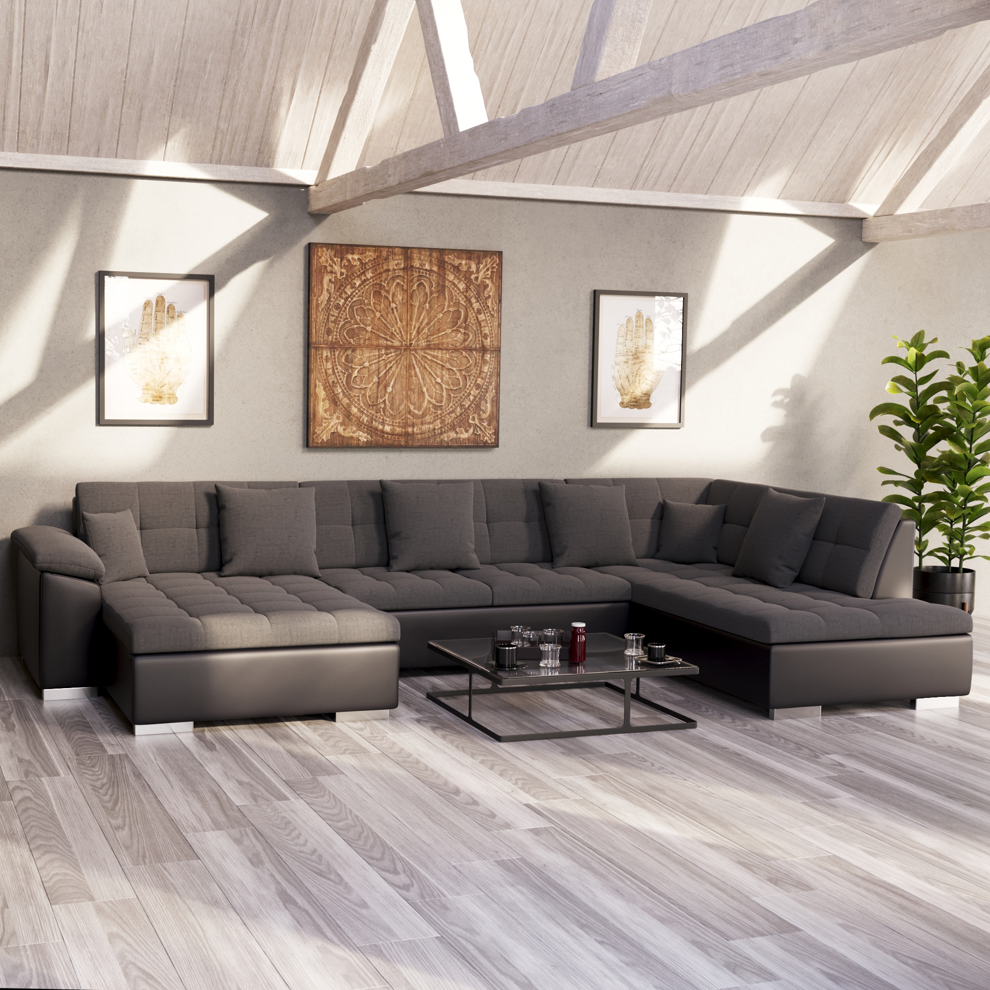 Ecksofa ARIA links anthrazit/schwarz