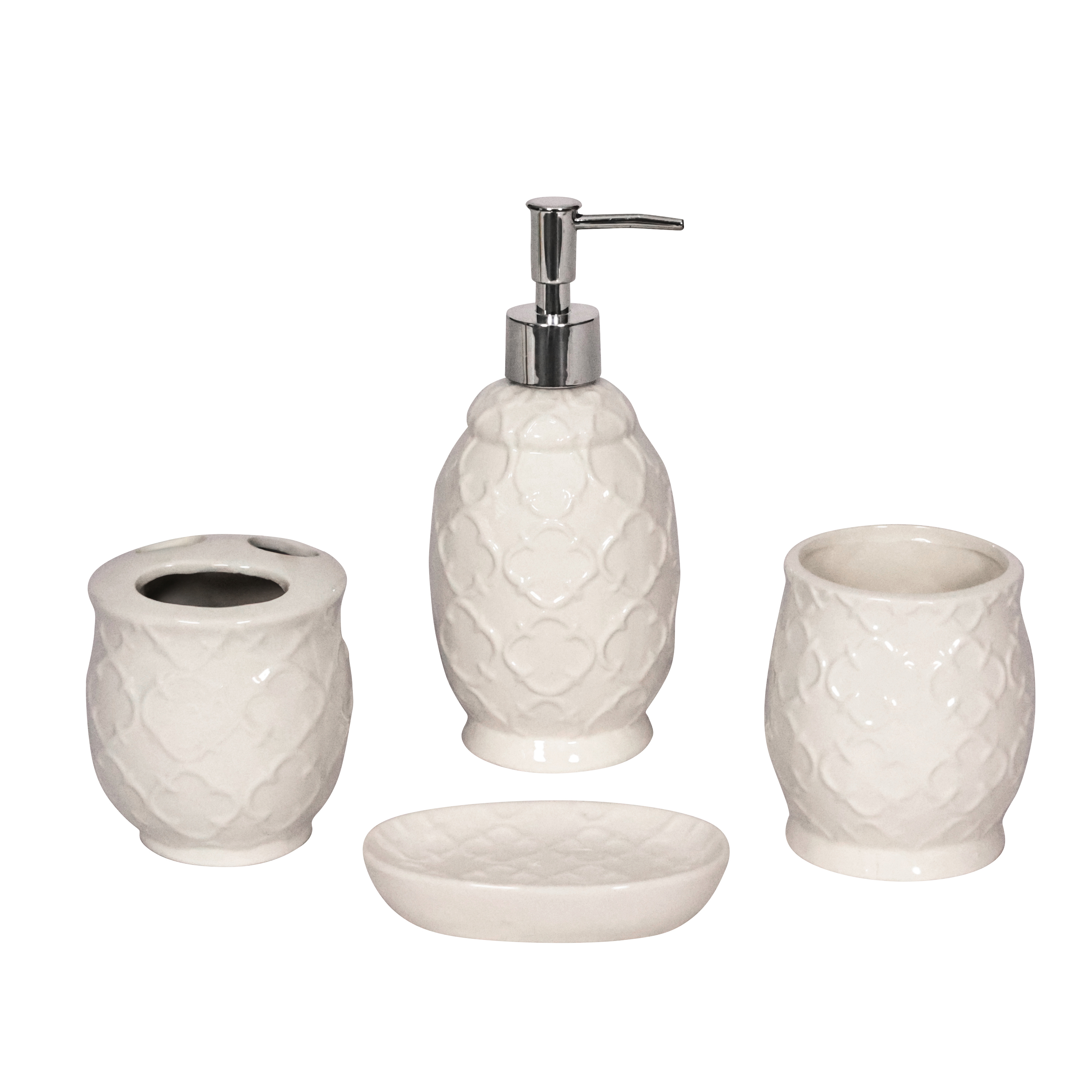 Badezimmer Set Keramik 4-teilig weiss