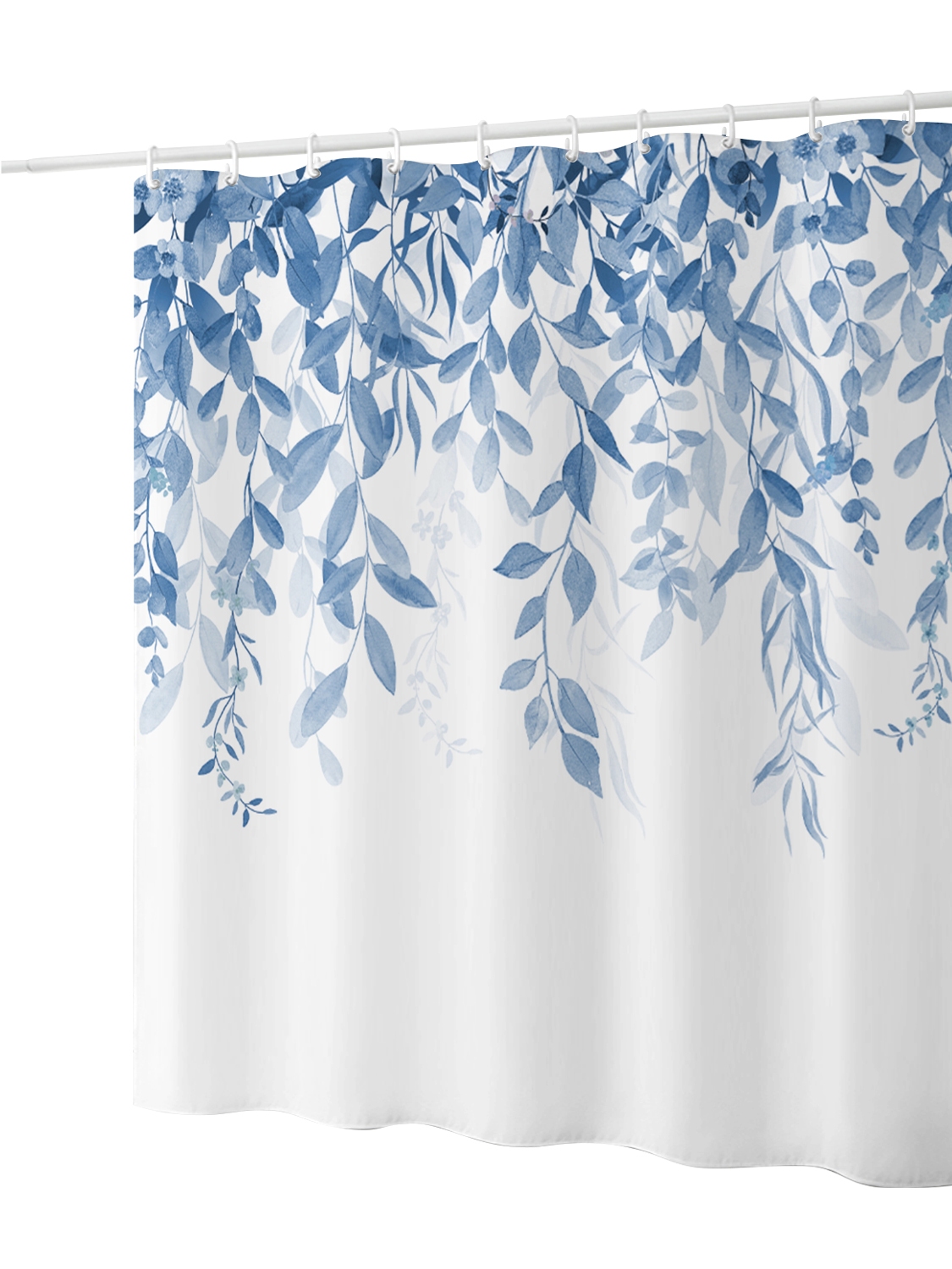Duschvorhang 180 x 210 cm Blätter weiss/blau
