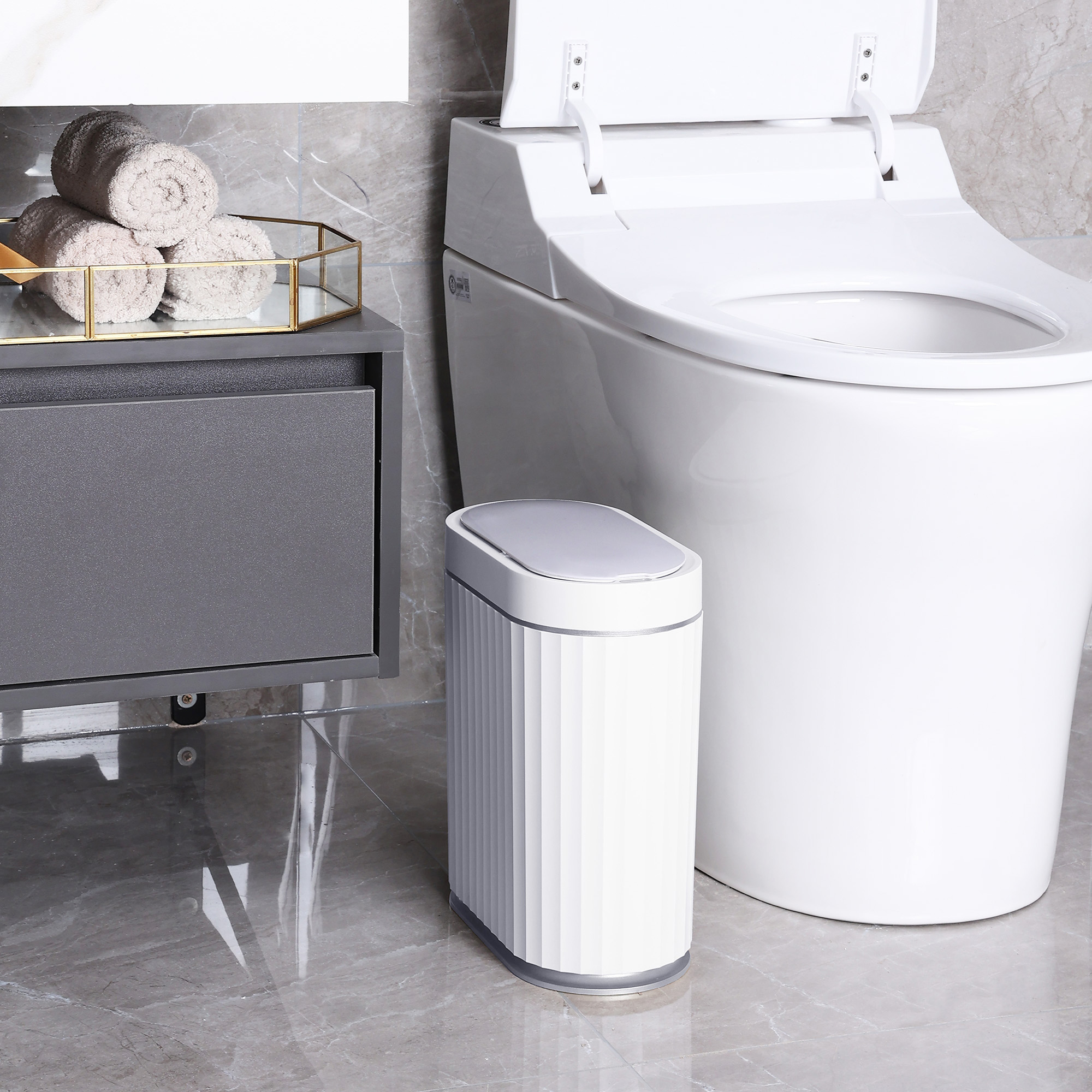 Abfalleimer mit Sensor 7L weiss/grau