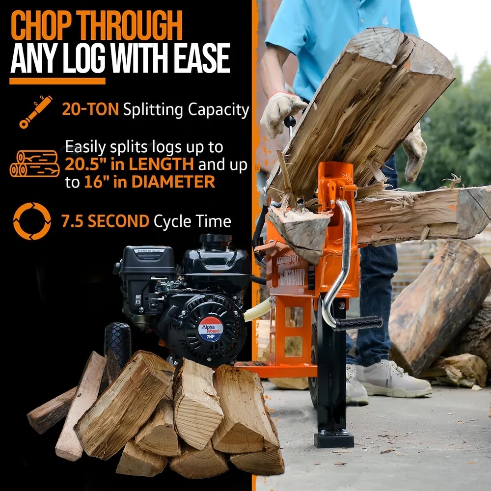 Super Handy GUO077 Portable 20 Ton Gas Powered Log Splitter