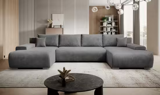 Corner sofa Credo corner sofa U-shaped, with sleeping function and bed box, U-shaped couch (dark gray)