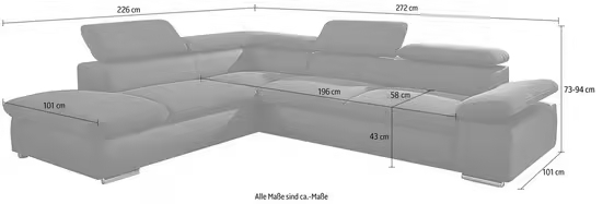 Valantine L-shaped corner sofa (Luxury microfiber ALTARA NUBUCK® with bed function)