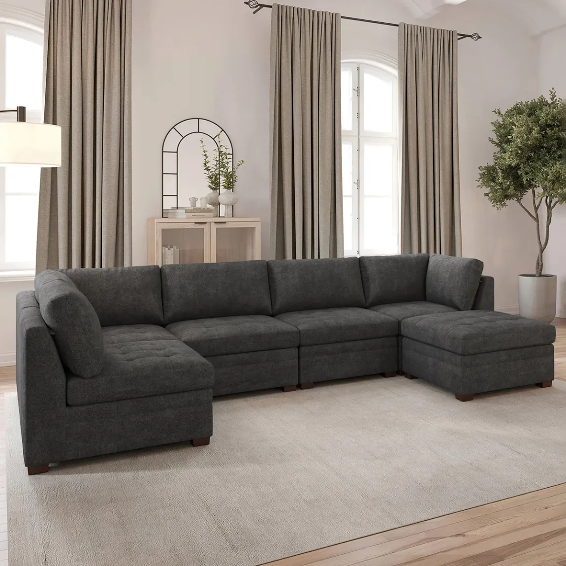 Thomasville Tisdale Modular Sectional 6-piece Beige/Gray with Storage Ottoman
