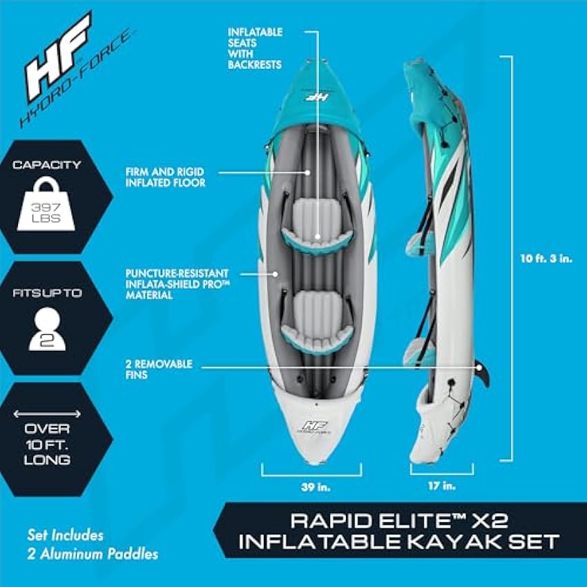 Bestway Hydro Force Inflatable Kayak Set | Includes Seat, Paddle, Hand Pump, Storage Carry Bag | Great for Adults, Kids and Families