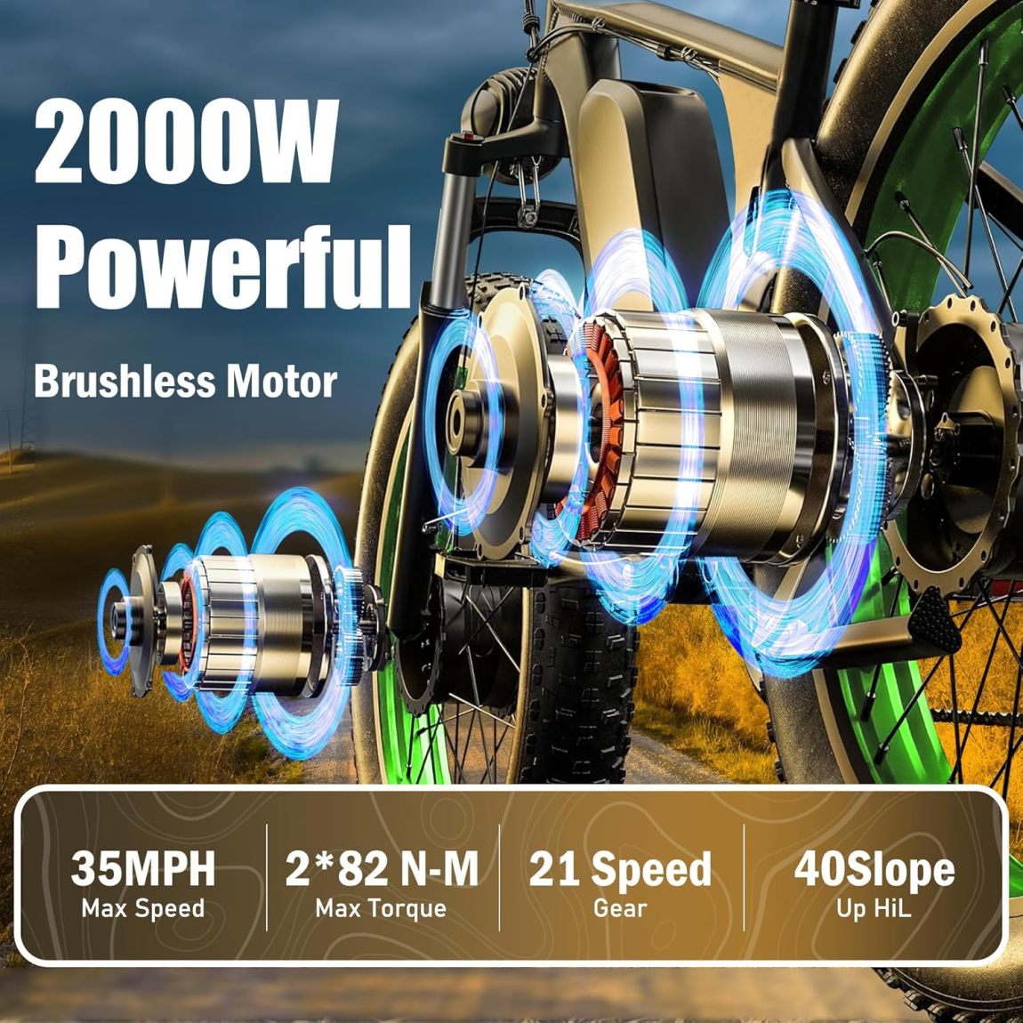 Dakeya Dual Motor Ebike,52V 23AH Battery Electric Bike for Adults AWD 2000W Peak 3600W,21-Speed 37MPH Mountain Snow Ebike with Removable,26 x 4.0 Fat Tire E-Bike with Cycling Pannier Bag