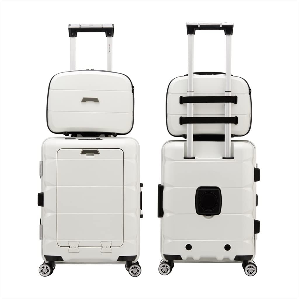 2-Piece Multifunctional USB Charging Port Luggage Set, Hardshell Suitcase with Built-in TSA Lock, Trolley Case with Front Computer Compartment
