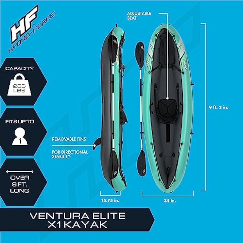 Bestway Hydro Force Inflatable Kayak Set | Includes Seat, Paddle, Hand Pump, Storage Carry Bag | Great for Adults, Kids and Families
