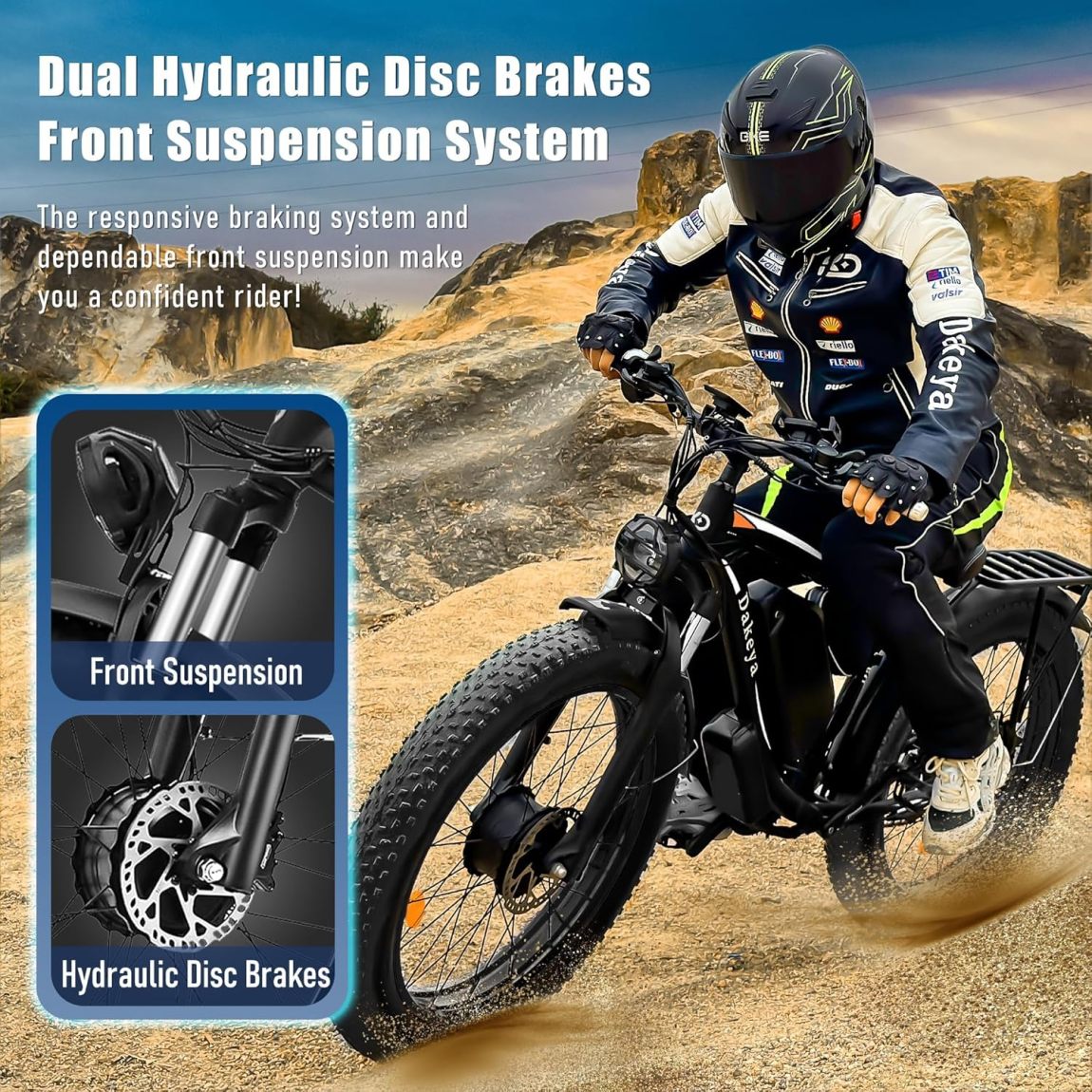 Dakeya Dual Motor Ebike,52V 23AH Battery Electric Bike for Adults AWD 2000W Peak 3600W,21-Speed 37MPH Mountain Snow Ebike with Removable,26 x 4.0 Fat Tire E-Bike with Cycling Pannier Bag