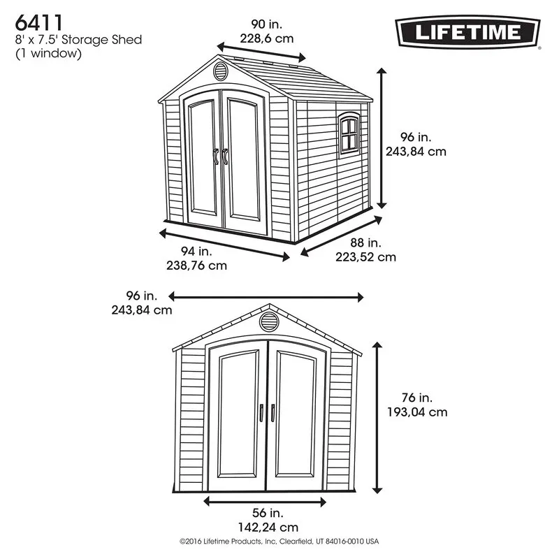 8' wide x 7' 4 deep plastic storage shed