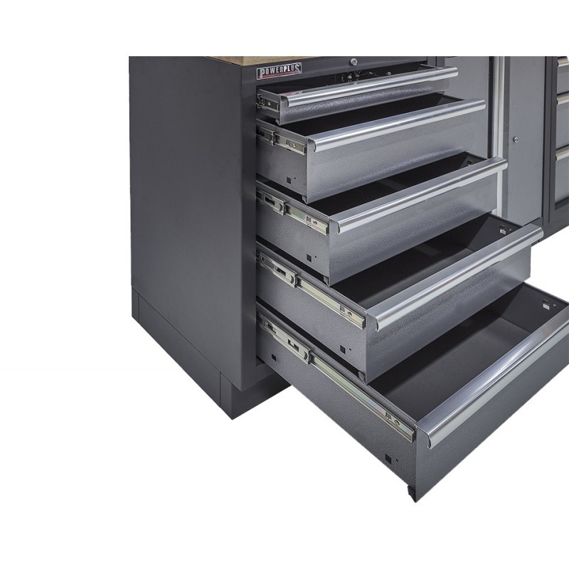 Workshop set with hardwood worktop, pegboard, tool cabinet - 10 drawers - workshop equipment 272 x 46 x 94.5 / 199.5 cm