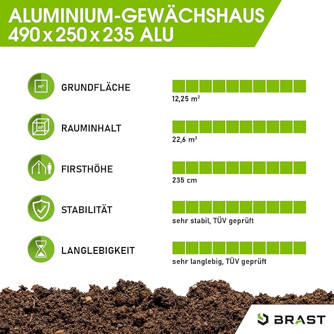 BRAST Premium Aluminum Greenhouse with Base – Weatherproof, Rustproof, TÜV Certified, Multiple Sizes Available