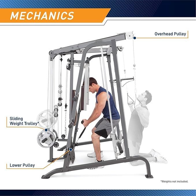 MARCY Smith Cage Exercise Machine Full Body Strength Training Home Gym Equipment System with Leg Trainer, Press Bar, PEC Bench and Squat Rack