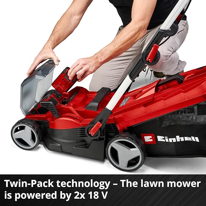 Power X-Change RASARRO 36/34 Cordless Lawnmower With Battery (x2) And Charger (x2) - 36V, 34cm Cutting Width, 30L Grass Box, 5 Cut Heights - Battery Lawn Mower For Lawns Up To 300m²