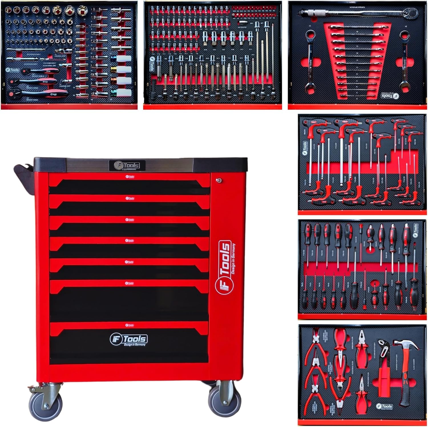 toolcar F-Tools Red XXL workshop trolley tool trolley filled with tools