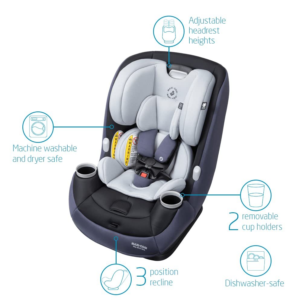 Maxi-Cosi Pria All-in-One Convertible Car Seat, Rear Facing Car Seat for Infants from 4-40 lbs, Forward Facing Car Seat up to 100 lbs in Booster Seat Mode, Midnight Slate