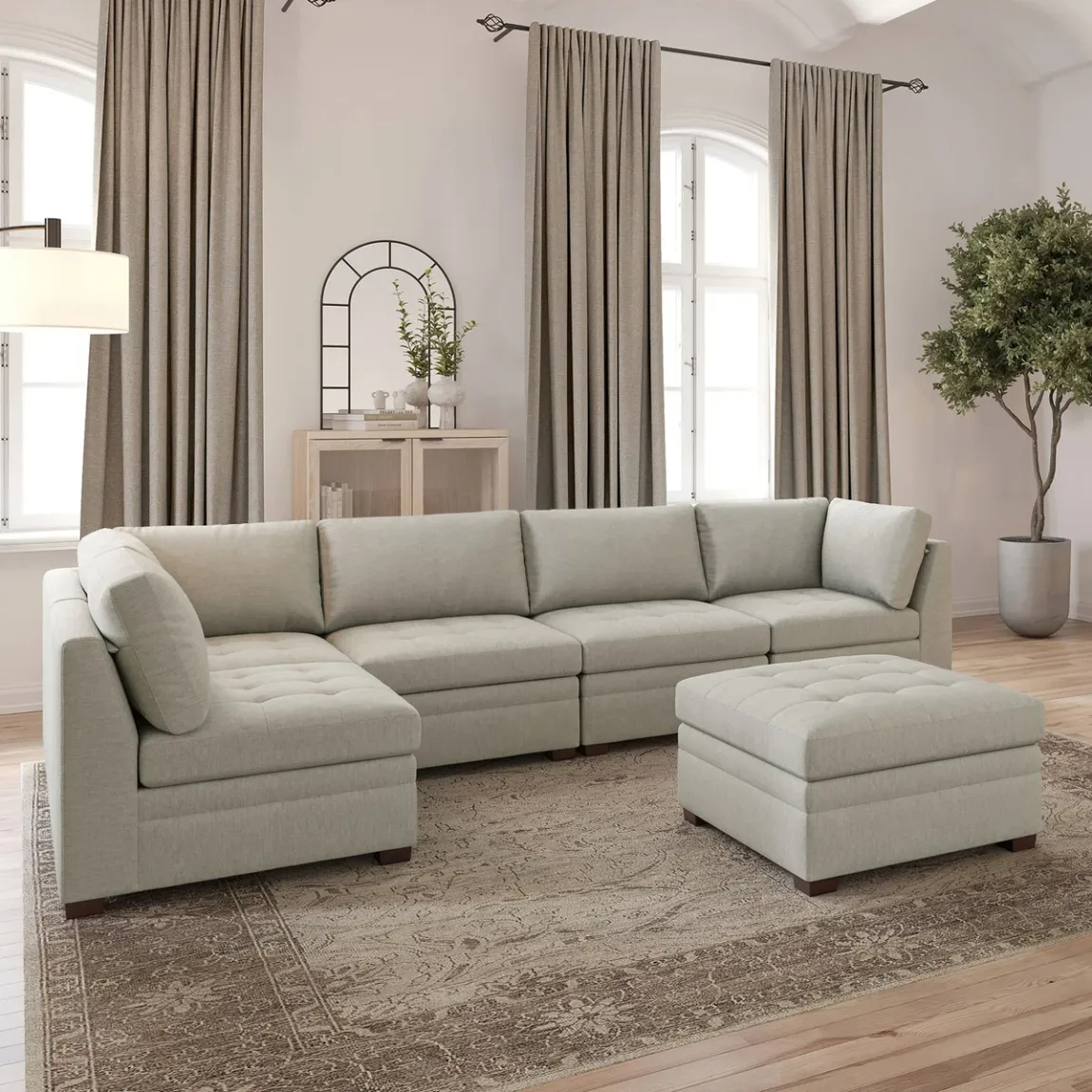 Thomasville Tisdale Modular Sectional 6-piece Beige/Gray with Storage Ottoman