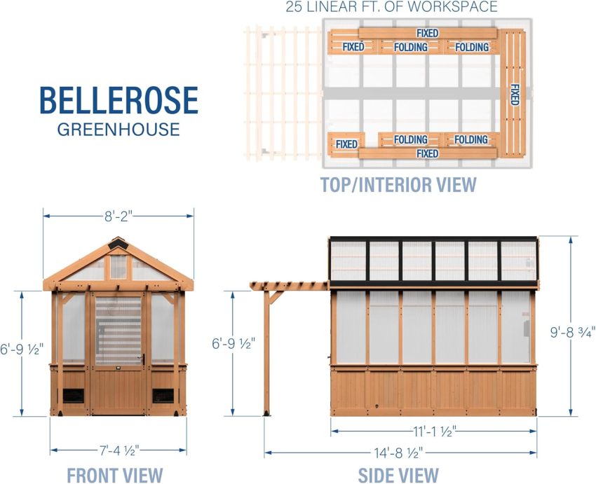 Backyard Discovery Bellerose Traditional Wood Greenhouse, All Cedar, Exterior and Interior Hose Hook-up, PowerPort, Foldable Shelves, Passive and Active Ventilation
