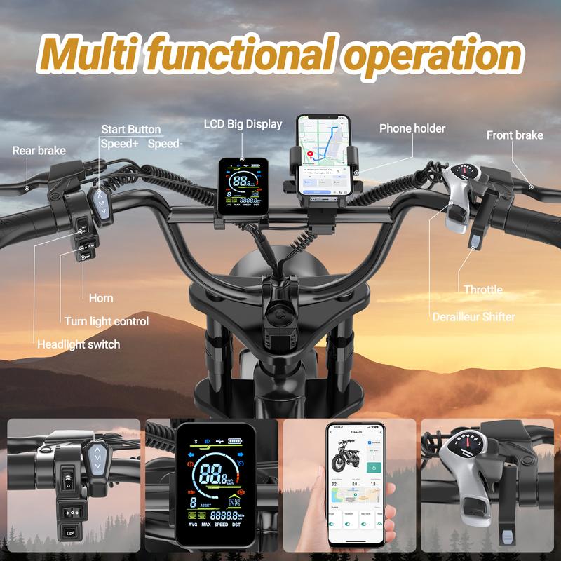 【VOLTVOGUE-Qlaway 】Electric Bike, Peak Power 1500W, Full Suspension, Top Speed 31 MPH, Range 40-70 Miles, 48V 18Ah Removable Battery, 2-Seater Design, LED Headlights, 20-Inch All-Terrain Fat Tires, UL 2849 Certified. Ebike Electric Motorcycle