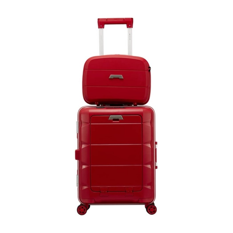 2-Piece Multifunctional USB Charging Port Luggage Set, Hardshell Suitcase with Built-in TSA Lock, Trolley Case with Front Computer Compartment