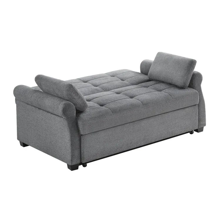 Serta Sabrina 73 Queen Rolled Arm Tufted Back Convertible Sleeper Sofa with Cushions (Dark Gray)