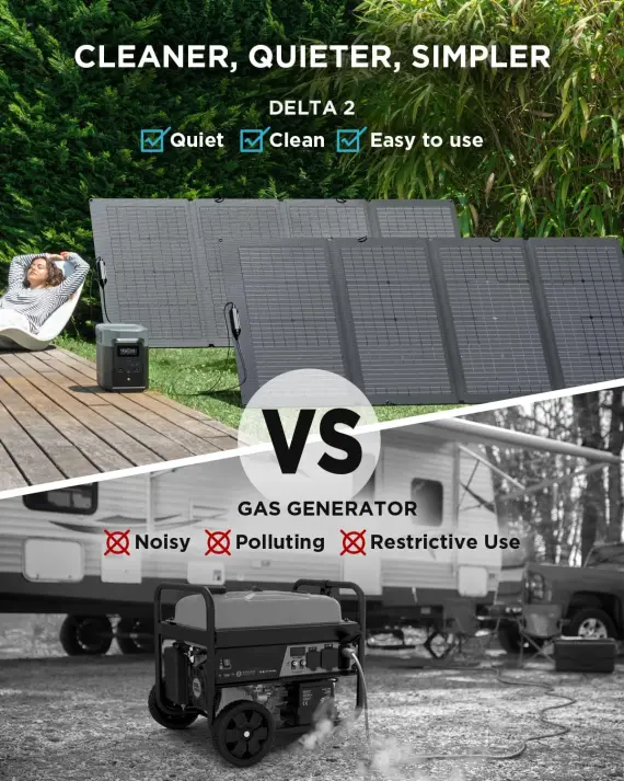 EF ECOFLOW DELTA 2 Solar Generator with 2x220W Portable Solar Panels, 1024Wh LFP Battery, Fast Charging, is a home backup power station, a portable power station for camping and RVs