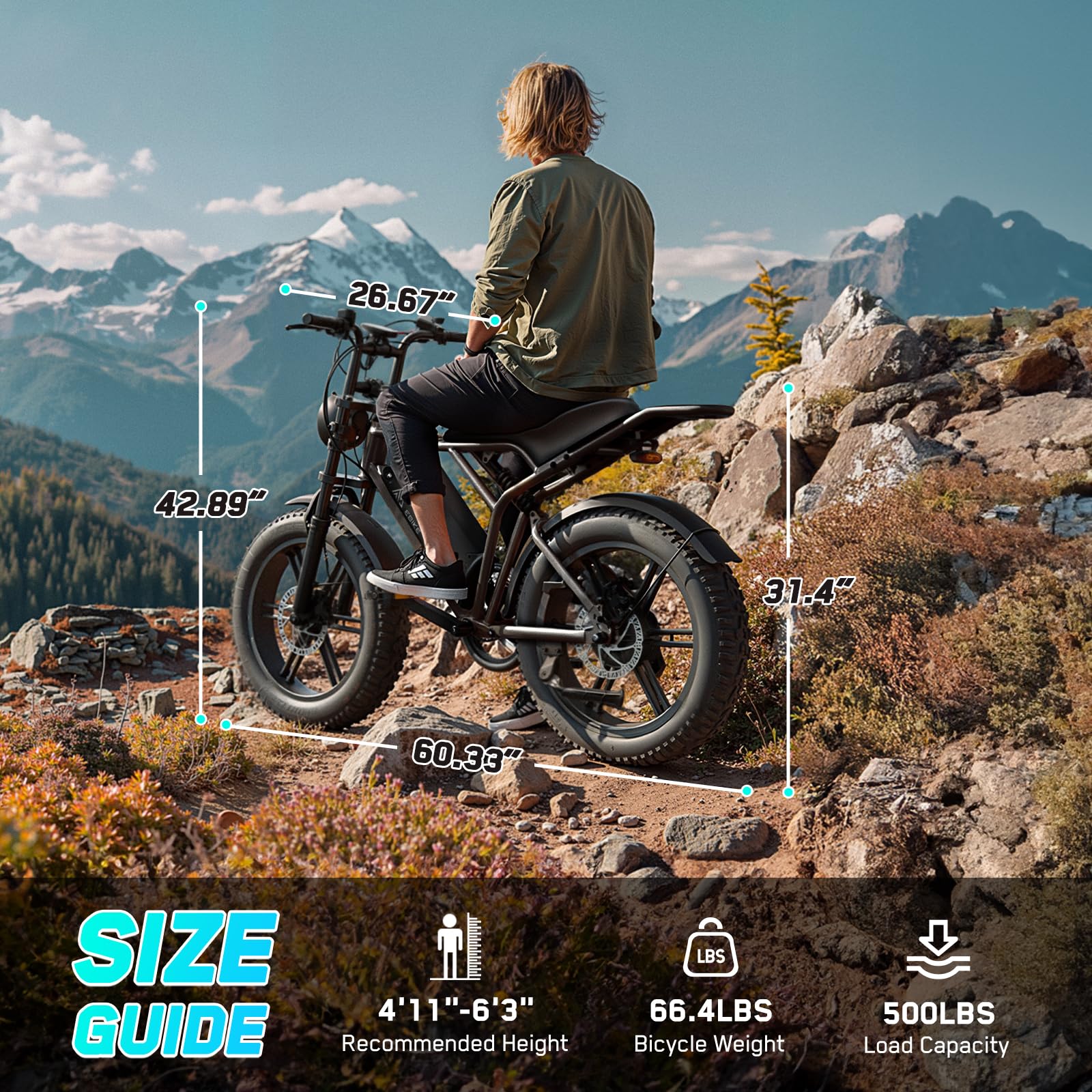 TST Electric Bike for Adults, 1500W Peak Brushless Motor 28 MPH 60 Miles/110 Miles Fat Tire E Bike with 48V 15Ah/ 25Ah Removable Battery 20 Electric Dirt Bike Hydraulic Suspension and 7-Speed