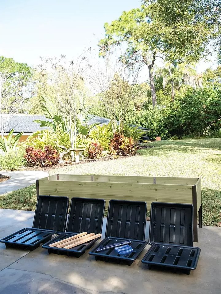 🔥8' X 2' x 4' Self-Watering Eco-Stained Elevated Planter Box+ Arch Trellis