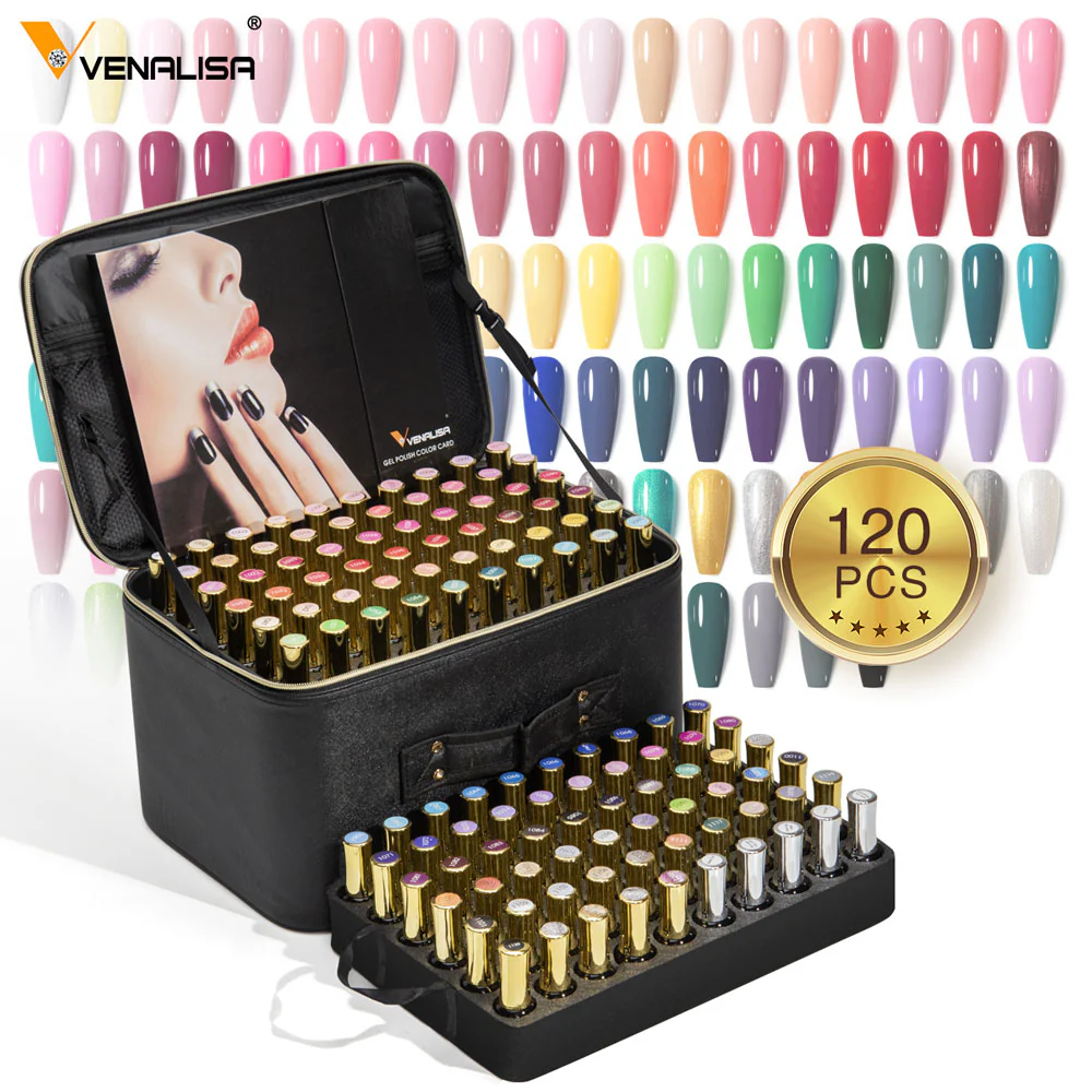 VENALISA 120 Pcs 12ML Gel Nail Polish Set with Base and Top Coat, Gel Polish Kit White Black Pink Blue Colors Soak Off UV LED Nail Gel Polish Sets Nail Art Starter Manicure Salon