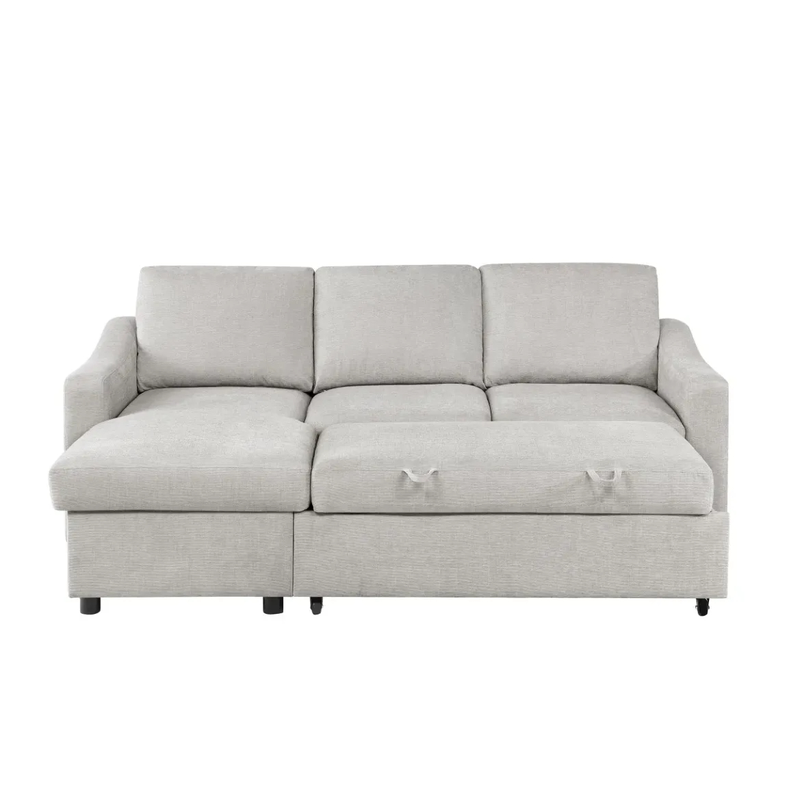 Coddle Aria Fabric Sleeper Sofa with Reversible Chaise and Storage, Beige/Gray