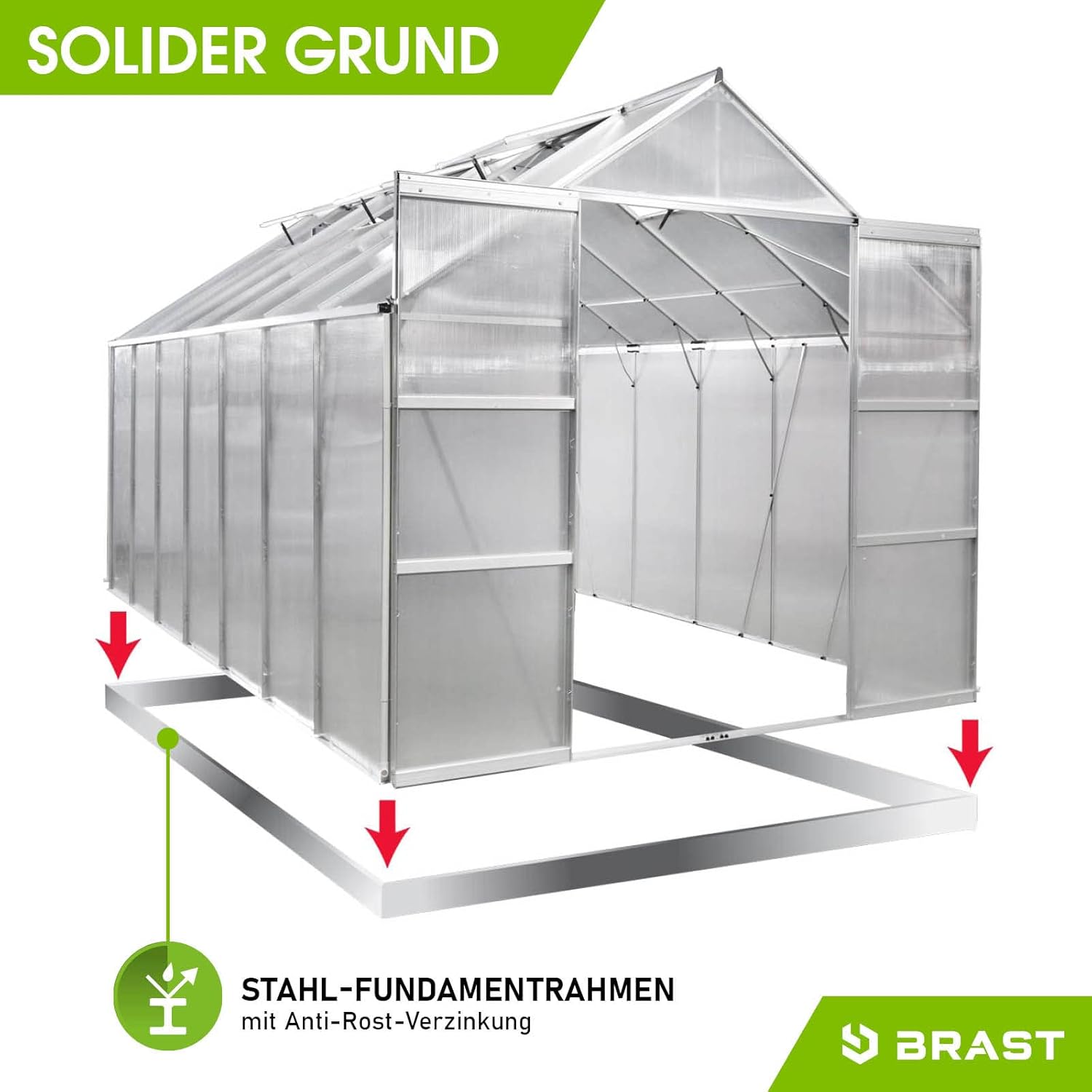 BRAST Premium Aluminum Greenhouse with Base – Weatherproof, Rustproof, TÜV Certified, Multiple Sizes Available