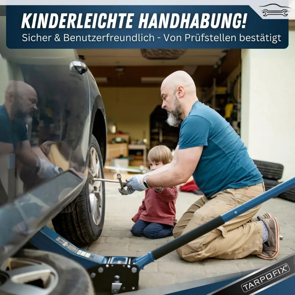 Tarpofix® Hydraulic Jack 3t (75-505mm Lifting Height) | Premium Twin Cylinder Jack | Flat hydraulic jack for SUVs and low-profile vehicles