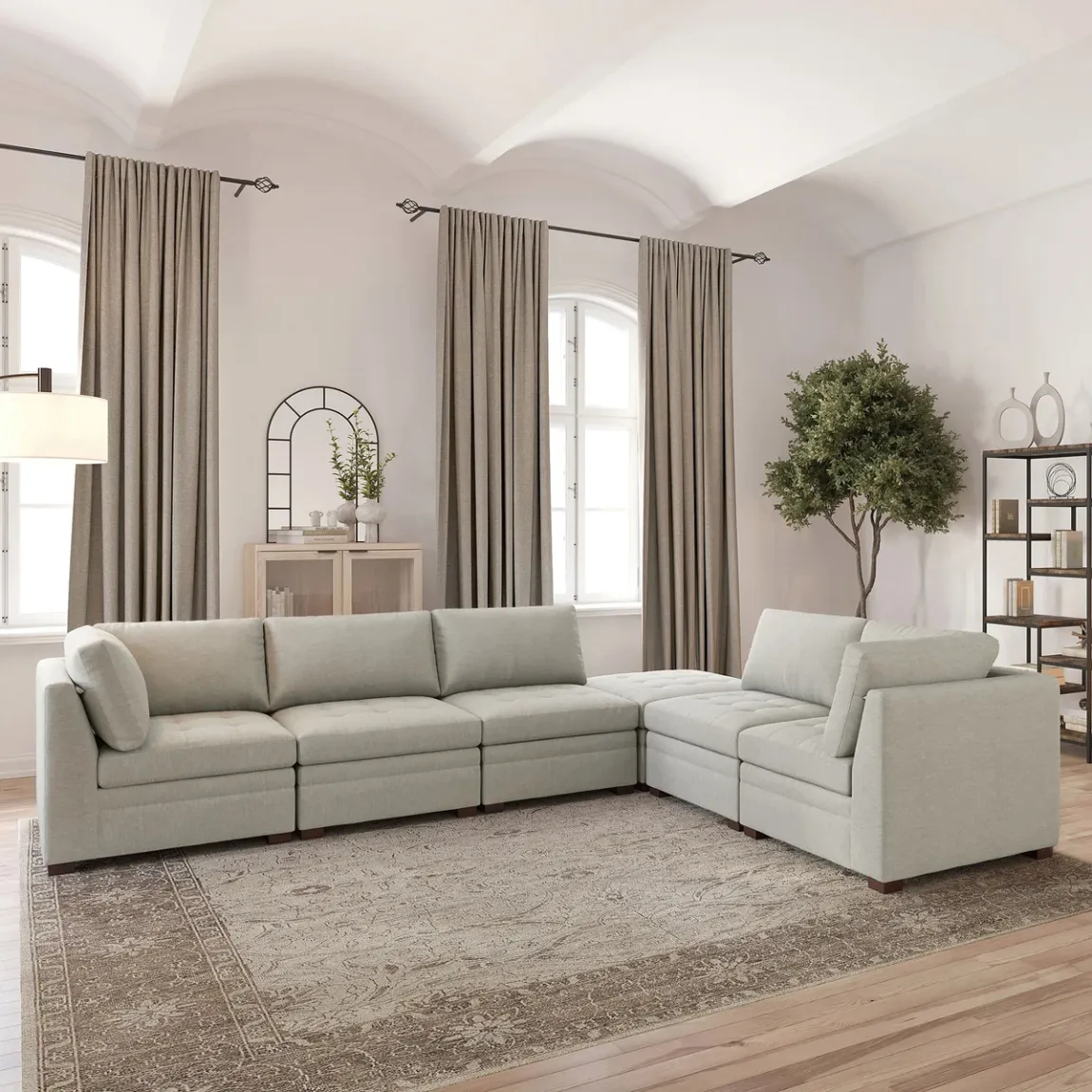 Thomasville Tisdale Modular Sectional 6-piece Beige/Gray with Storage Ottoman