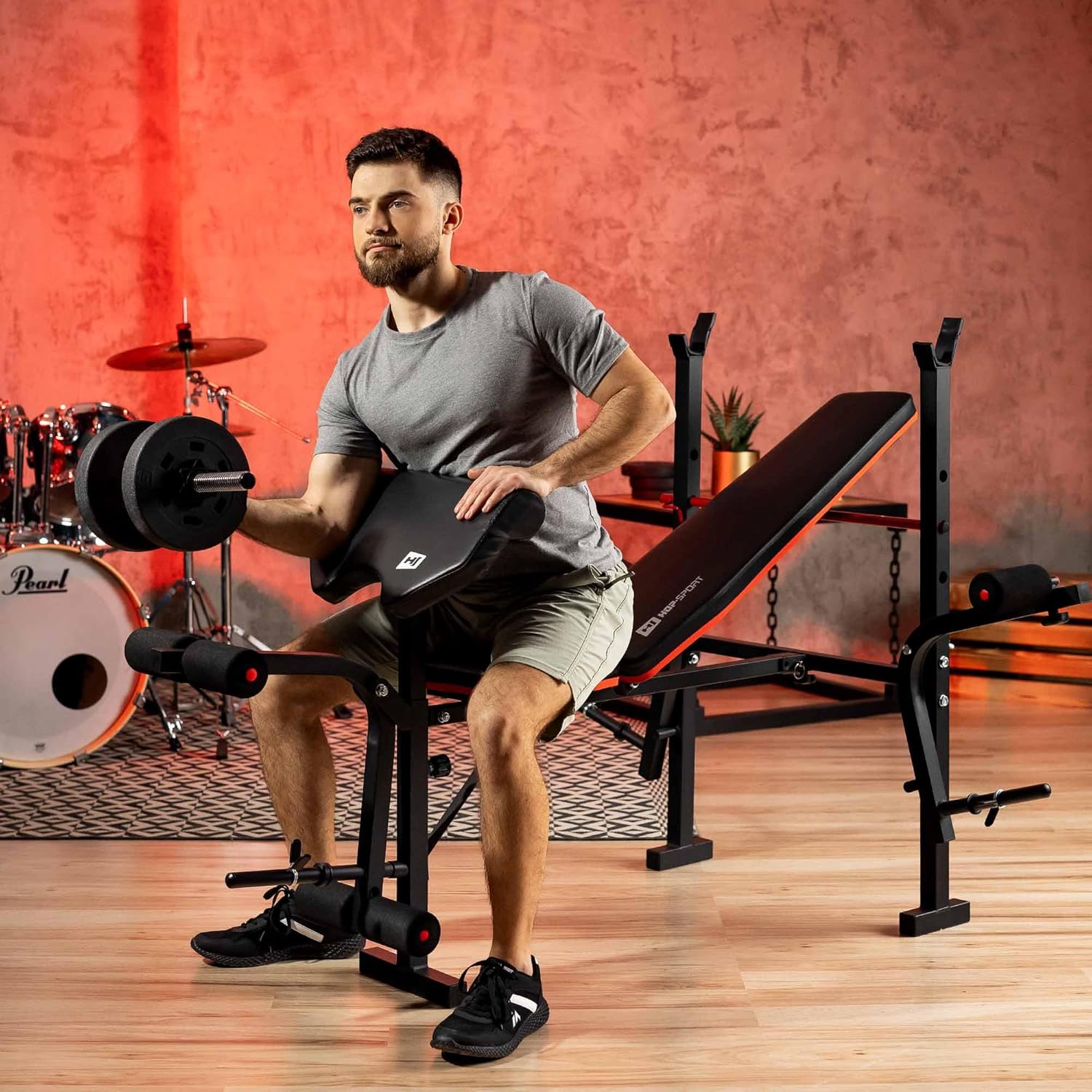 Hop-Sport HS-1055 Folding Reclining Weight Bench Complete Training Bench Dumbbell Stand Leg Trainer Multifunctional for Lying Developer with Butterfly