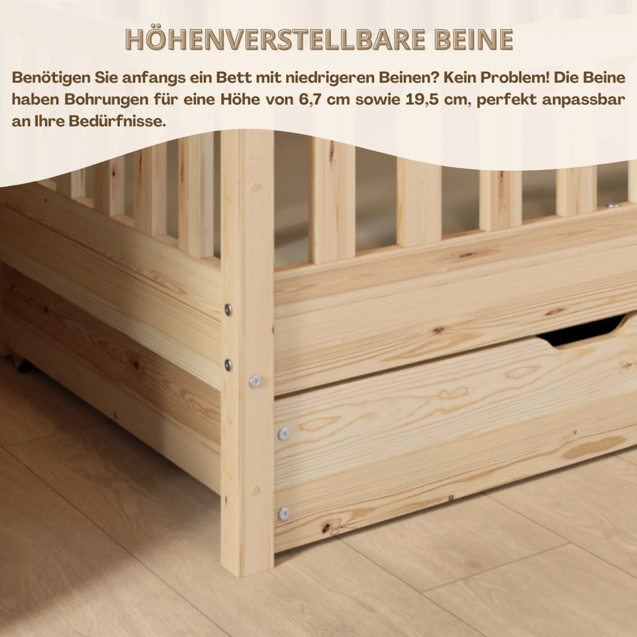 Crazy Pine House Bed with Drawers 80x160 cm – Children's Bed Made of Natural Wood – Floor Bed with Storage and Removable Barrier - Crazy House