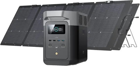 EF ECOFLOW DELTA 2 Solar Generator with 2x220W Portable Solar Panels, 1024Wh LFP Battery, Fast Charging, is a home backup power station, a portable power station for camping and RVs