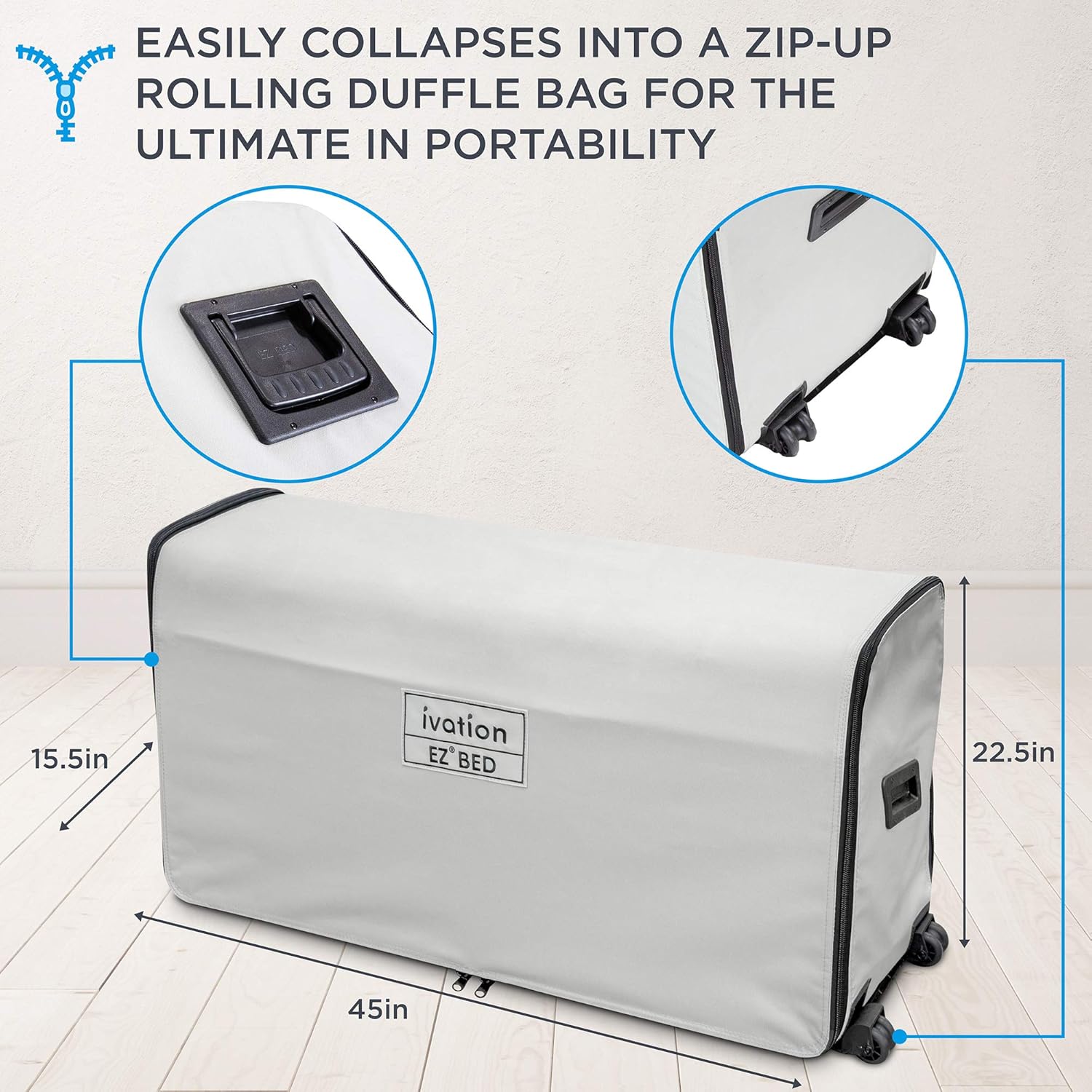 Ivation EZ-Bed Air Mattress with Frame & Rolling Case, Self Inflatable, Blow Up Bed Auto Shut-Off, Comfortable Surface AirBed, Best for Guest, Travel, Vacation, Camping