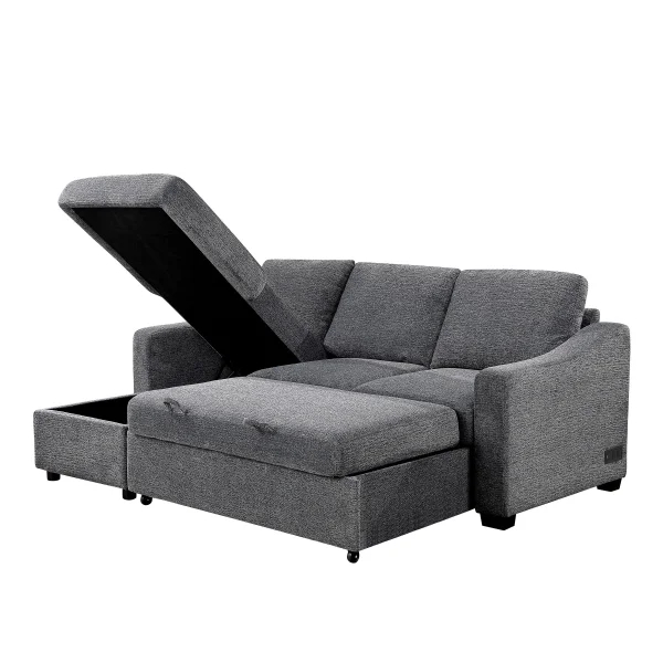 Coddle Aria Fabric Sleeper Sofa with Reversible Chaise and Storage, Gray