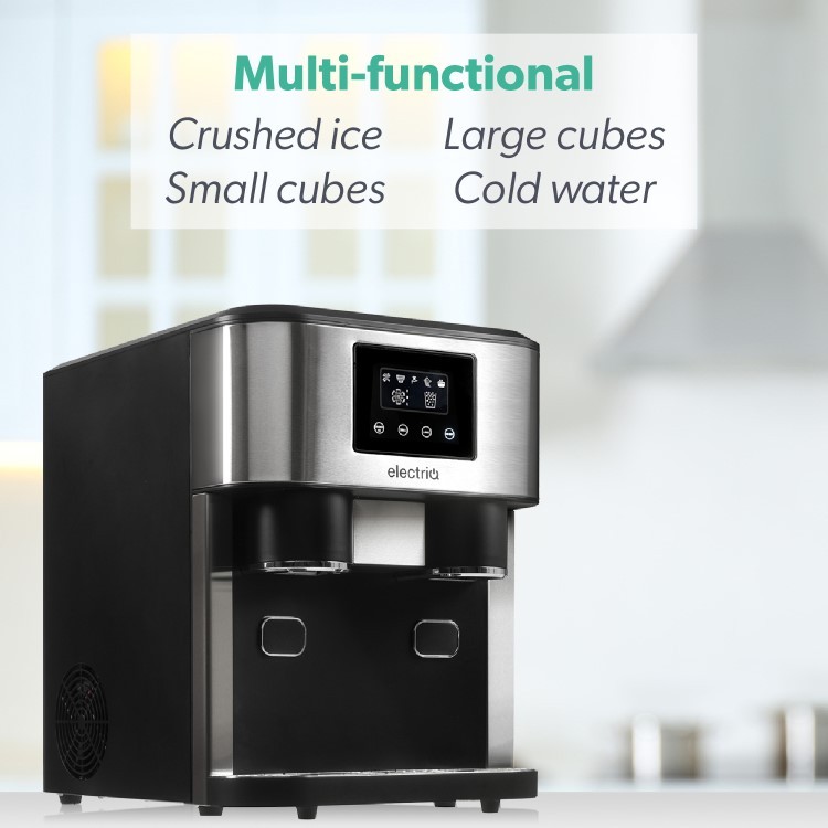 electriQ Countertop Ice Maker with Ice Crusher and Water Dispenser, Stainless Steel/Black