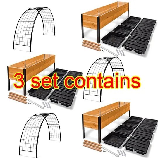 🔥8' X 2' x 4' Self-Watering Eco-Stained Elevated Planter Box+ Arch Trellis