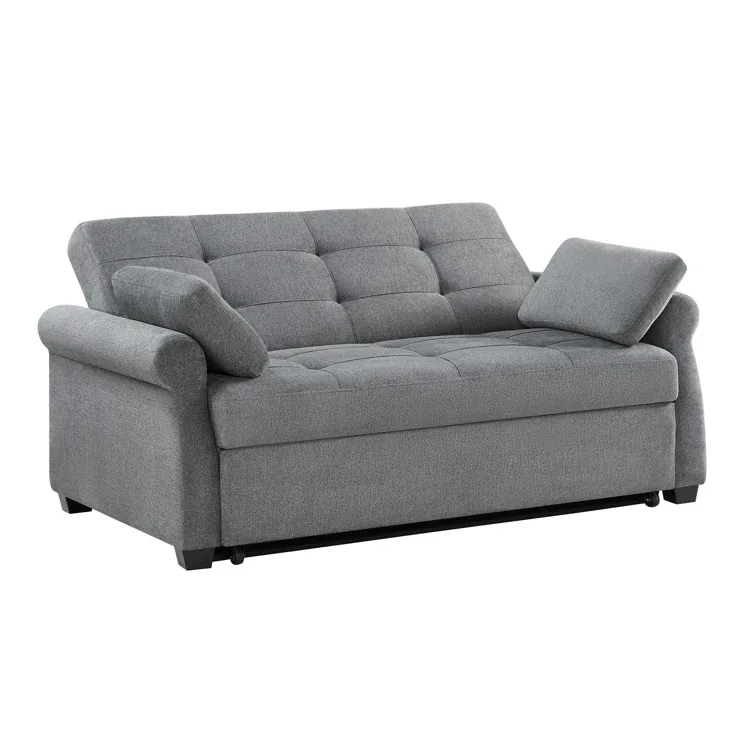 Serta Sabrina 73 Queen Rolled Arm Tufted Back Convertible Sleeper Sofa with Cushions (Dark Gray)