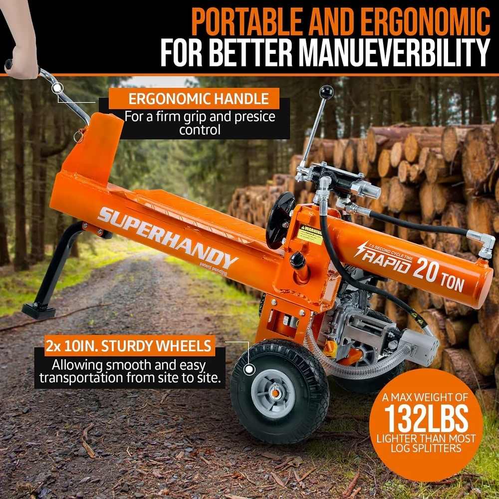 Super Handy GUO077 Portable 20 Ton Gas Powered Log Splitter