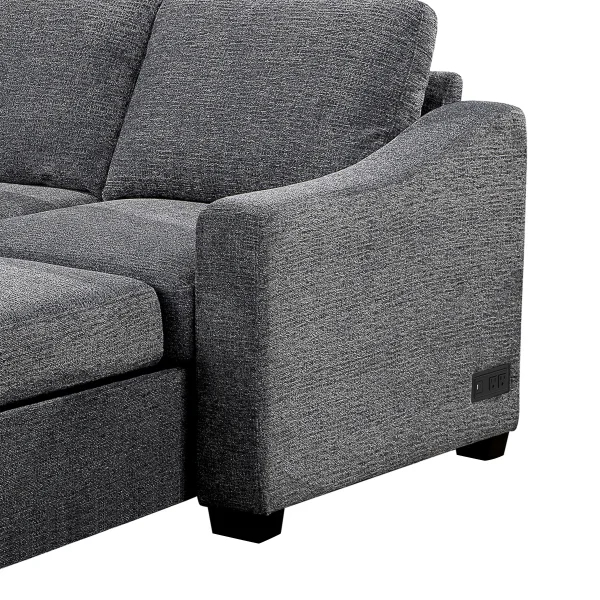 Coddle Aria Fabric Sleeper Sofa with Reversible Chaise and Storage, Gray