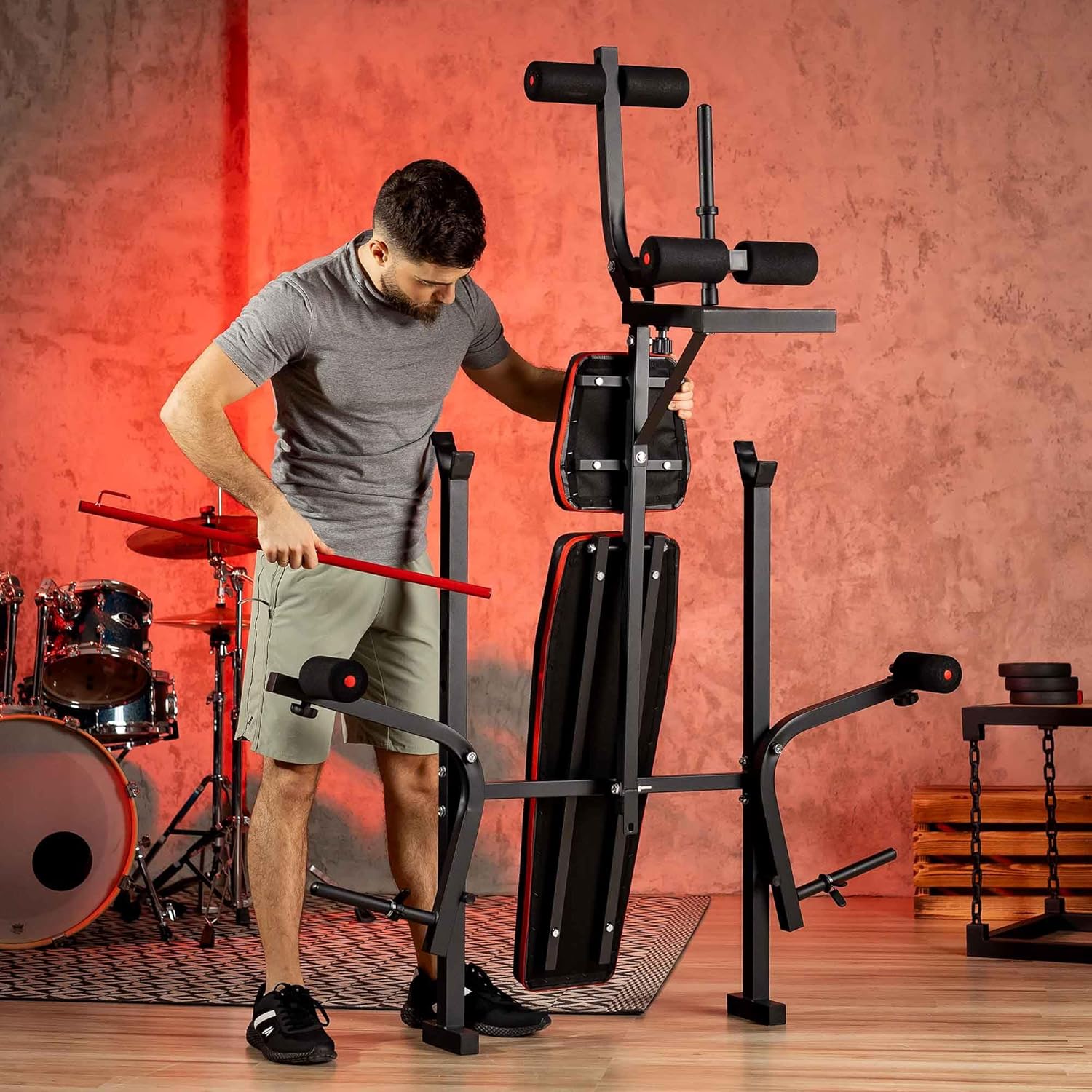 Hop-Sport HS-1055 Folding Reclining Weight Bench Complete Training Bench Dumbbell Stand Leg Trainer Multifunctional for Lying Developer with Butterfly