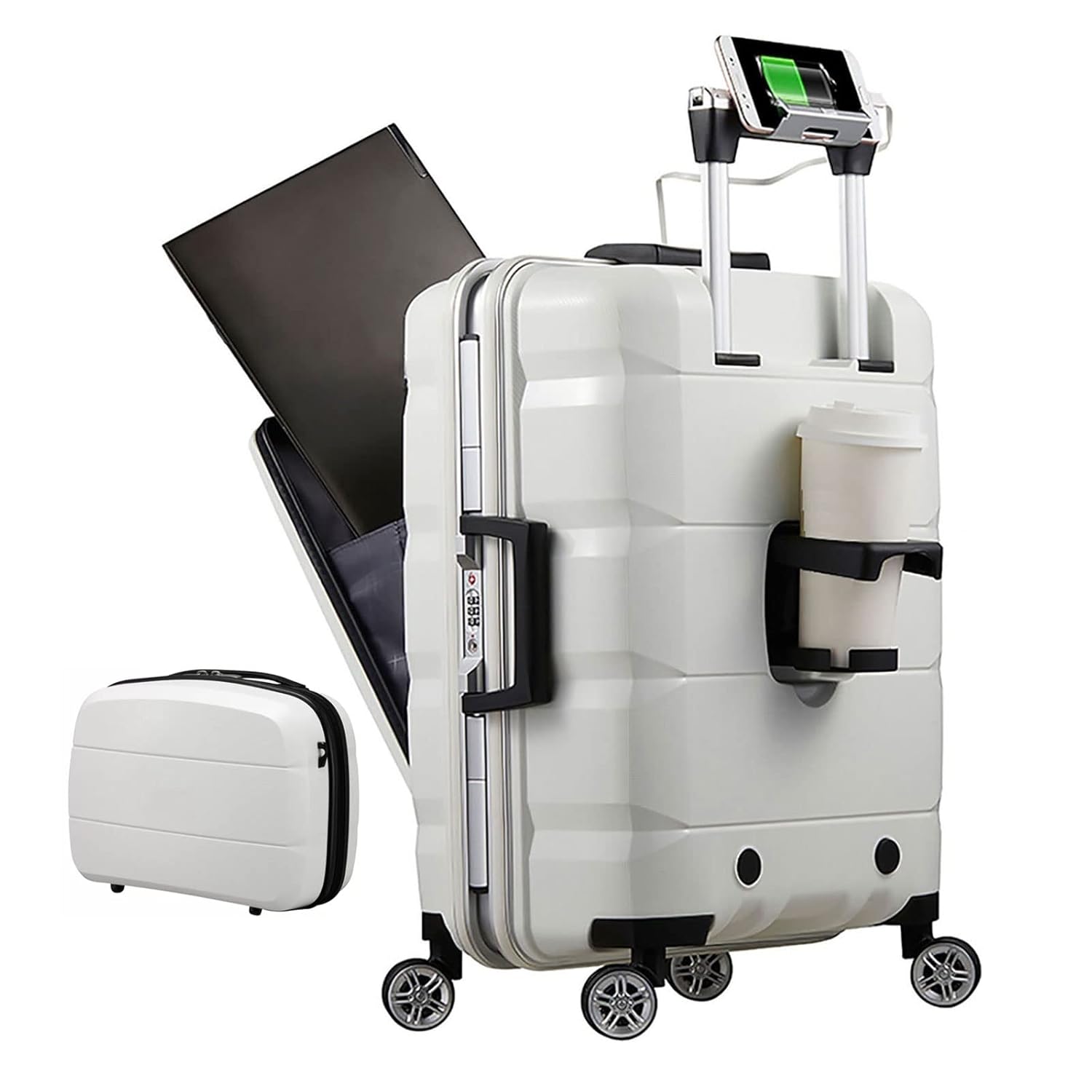 2-Piece Multifunctional USB Charging Port Luggage Set, Hardshell Suitcase with Built-in TSA Lock, Trolley Case with Front Computer Compartment