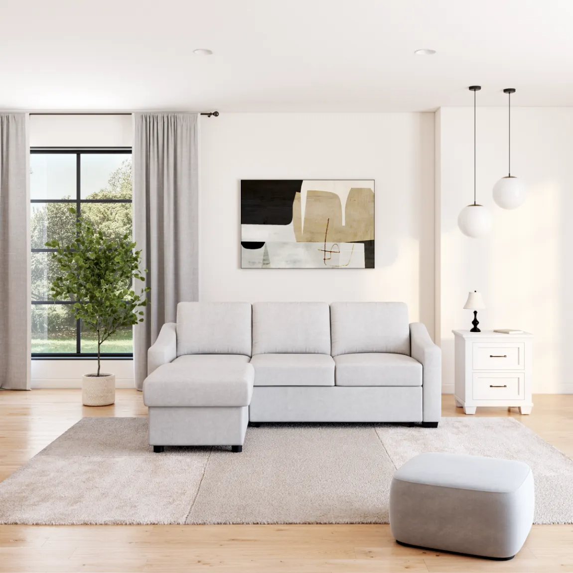 Coddle Aria Fabric Sleeper Sofa with Reversible Chaise and Storage, Beige/Gray