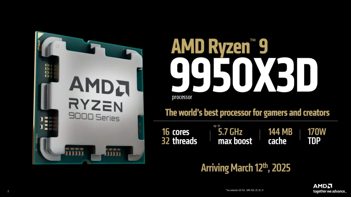 AMD Ryzensets 9 9950X3D 9800X3D 7800X3D Processor With 3D V-Cache™ Technology, 16 Cores/32 Threads, 144MB Cache, 170W TDP, AM5 Socket, Up To 5.7 GHz Boost Frequency, DDR5 & PCIe 5.0
