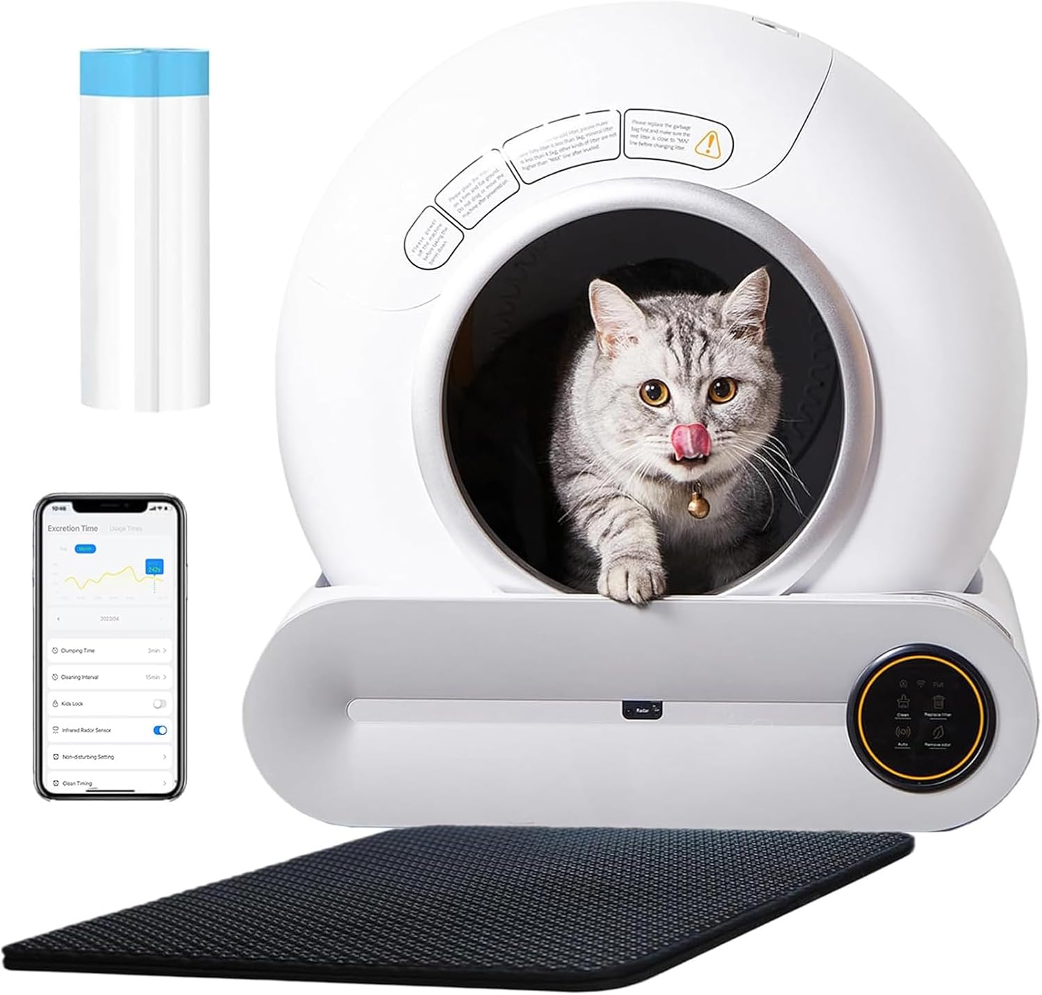 RMAN Self-Cleaning Cat Litter Box Electric with Waste Bag and Mat Large Capacity/App Control/Smart Health/Safe Alert/for Multiple Cats