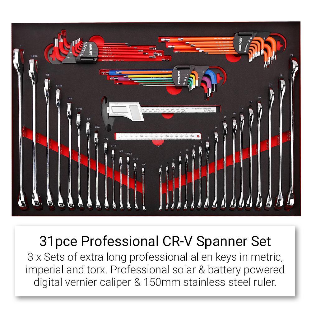 Daytona 655 Piece Mechanical Tool Set with 43 12 Drawer Red Roller Cabinet